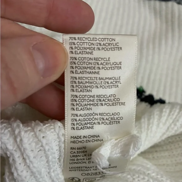 Anthropologie Daily Practice Le Tour Crop Crewneck Sweater Bike White Cotton L - Picture 9 of 9